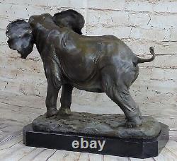 Art Déco Signed Barye African Lucky Elephant Wildlife Bronze Sculpture Figurine