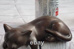 Art Deco Signed Bronze Lion Statue Cubist Figurine Wild Cat Cast Art