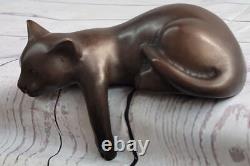 Art Deco Signed Bronze Lion Statue Cubist Figurine Wild Cat Cast Art