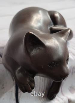 Art Deco Signed Bronze Lion Statue Cubist Figurine Wild Cat Cast Art