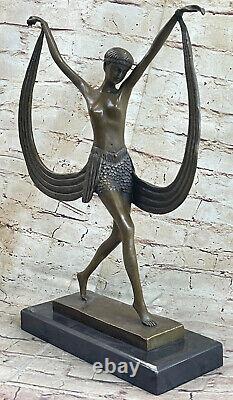 Art Deco Signed By Mirval Ruban Dancer Bronze Sculpture Chair Figure Fonte