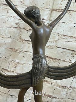 Art Deco Signed By Mirval Ruban Dancer Bronze Sculpture Chair Figure Fonte