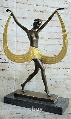 Art Deco Signed By Mirval Ruban Dancer Bronze Sculpture Statue Chair Fonte