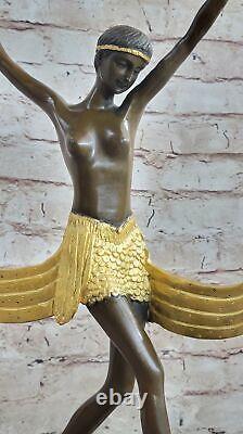Art Deco Signed By Mirval Ruban Dancer Bronze Sculpture Statue Chair Fonte