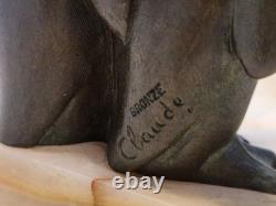 Art Deco Signed Claude (Marcel Guillemard) Bronze Penguins on Marble 1930