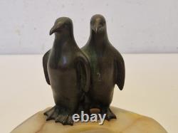 Art Deco Signed Claude (Marcel Guillemard) Bronze Penguins on Marble 1930