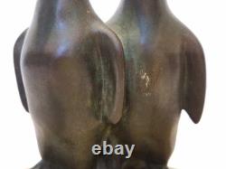 Art Deco Signed Claude (Marcel Guillemard) Bronze Penguins on Marble 1930