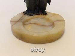 Art Deco Signed Claude (Marcel Guillemard) Bronze Penguins on Marble 1930
