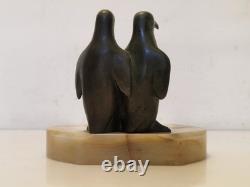 Art Deco Signed Claude (Marcel Guillemard) Bronze Penguins on Marble 1930 Art Deco Signed Claude (Marcel Guillemard) Bronze Penguins on Marble 1930