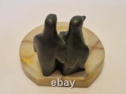 Art Deco Signed Claude (Marcel Guillemard) Bronze Penguins on Marble 1930
