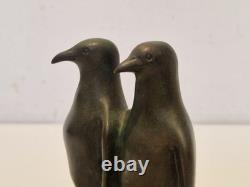 Art Deco Signed Claude (Marcel Guillemard) Bronze Penguins on Marble 1930