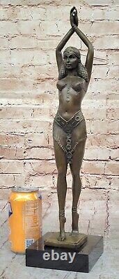 Art Deco Signed Dancer Bronze Sculpture Marble Statue Figurine