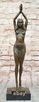 Art Deco Signed Dancer Bronze Sculpture Marble Statue Figurine