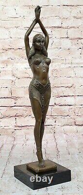 Art Deco Signed Dancer Bronze Sculpture Marble Statue Figurine