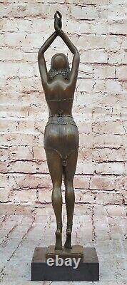 Art Deco Signed Dancer Bronze Sculpture Marble Statue Figurine