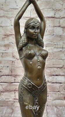 Art Deco Signed Dancer Bronze Sculpture Marble Statue Figurine