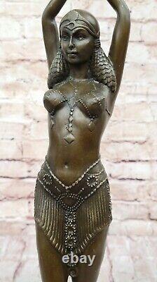 Art Deco Signed Dancer Bronze Sculpture Marble Statue Figurine