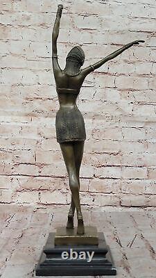 Art Deco Signed Dancer Bronze Sculpture Marble Statue Figurine Opener