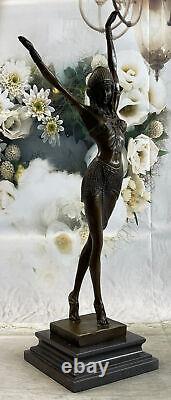 Art Deco Signed Dancer Dancer Bronze Sculpture Marble Statue Figure Figurine