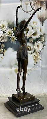 Art Deco Signed Dancer Dancer Bronze Sculpture Marble Statue Figure Figurine