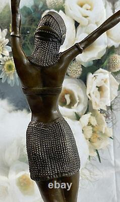 Art Deco Signed Dancer Dancer Bronze Sculpture Marble Statue Figure Figurine