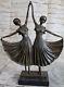 Art Deco Signed Dancer Dancer Bronze Sculpture Marble Statue Figurine