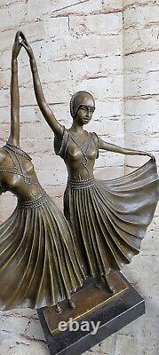 Art Deco Signed Dancer Dancer Bronze Sculpture Marble Statue Figurine