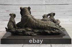 Art Déco Signed Original Williams Tiger with 4 Babies Bronze Statue Sculpture Art