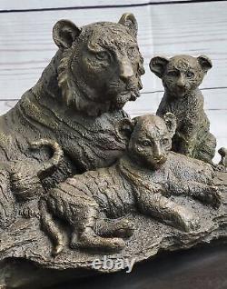 Art Déco Signed Original Williams Tiger with 4 Babies Bronze Statue Sculpture Art