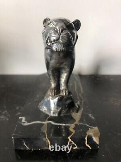 Art Deco Silver-Plated Metal Tiger Statuette Signed Moreau