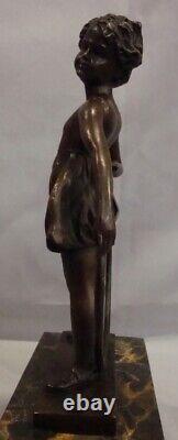 Art Deco Style Bronze Sculpture of Girl with Hoop