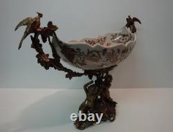 Art Deco Style Fruit Centerpiece with Parrot Bird and Flower Figurine