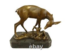 Art Deco Style Sculpture of a Stag with Fawn on Black Marble After Barye