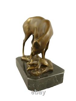 Art Deco Style Sculpture of a Stag with Fawn on Black Marble After Barye