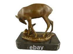 Art Deco Style Sculpture of a Stag with Fawn on Black Marble After Barye