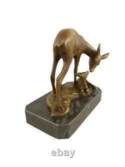 Art Deco Style Sculpture of a Stag with Fawn on Black Marble After Barye