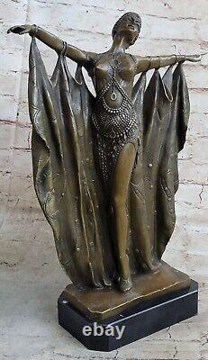 Art Deco Style Signed D. H. Bronze Statue Sculpture Dancer Gypsy Chair