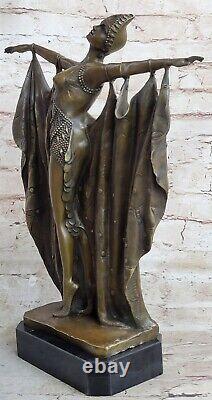 Art Deco Style Signed D. H. Bronze Statue Sculpture Dancer Gypsy Chair