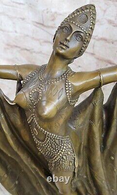 Art Deco Style Signed D. H. Bronze Statue Sculpture Dancer Gypsy Chair