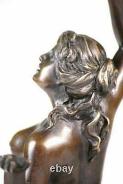 Art Deco Style Statue Sculpture Sexy Nymph New Authentic Bronze Signed Nr