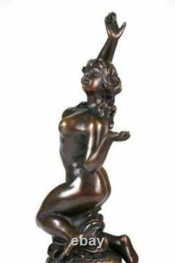 Art Deco Style Statue Sculpture Sexy Nymph New Authentic Bronze Signed Nr