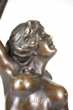 Art Deco Style Statue Sculpture Sexy Nymph New Authentic Bronze Signed Nr