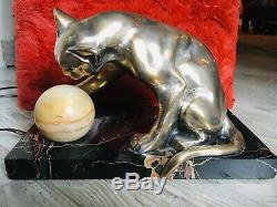 Art Deco. Superbe Nightlight Cat Sculptor Bourcart 1930