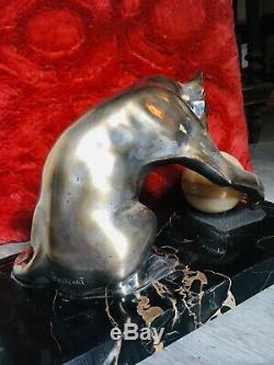 Art Deco. Superbe Nightlight Cat Sculptor Bourcart 1930