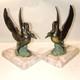 Art Deco Swan Bookends, Circa 1930, Metal With Double Patina And Marble Base