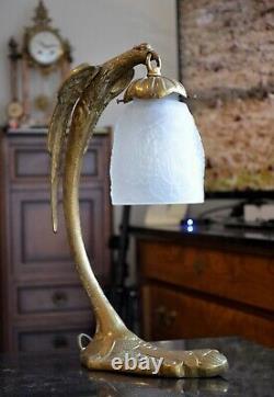 Art Deco Table Lamp New Bronze Eagle Tulip Glass Paste XX