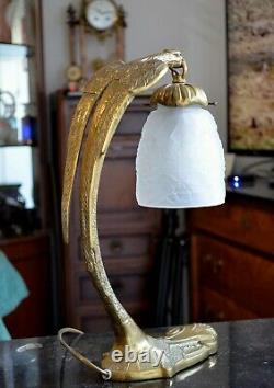 Art Deco Table Lamp New Bronze Eagle Tulip Glass Paste XX