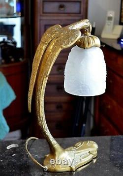 Art Deco Table Lamp New Bronze Eagle Tulip Glass Paste XX