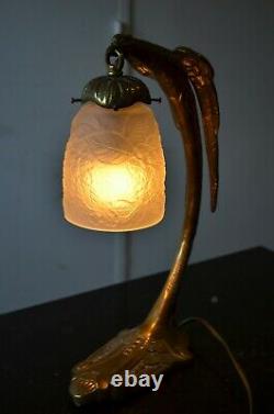 Art Deco Table Lamp New Bronze Eagle Tulip Glass Paste XX