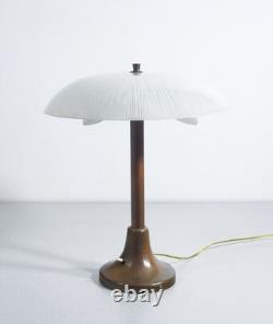 Art Deco Table Lamp with Bronze and Opaline Glass, Vintage 1900